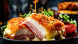 French traditional cuisine chicken cordon bleu with cheese and ham. Generative Ai