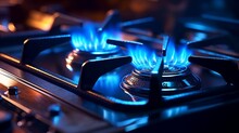Blue Flames Of Gas Burning From A Kitchen Gas. Generative AI