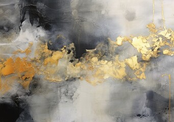 Wall Mural - Abstract painting in black and silver with gold accents, modern decoration, generative ai