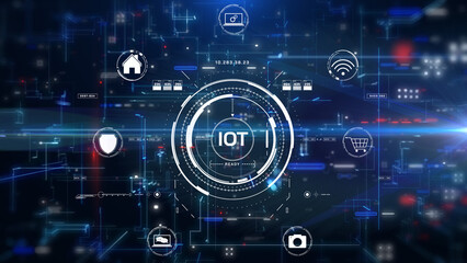 Aufkleber - Digital futuristic iot network connection icons. Technology of internet of thing, business, online service communication background illustration.