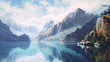 a beautiful landscape of mountains and lakes with a painterly style 