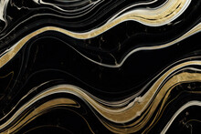 Generative AI Illustration Of Black And White Marble Texture Background With Wavy Cracked Gold Details
