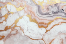 Generative AI Illustration Of White And Pink Marble Texture Background With Cracked Gold Details