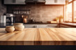 © marcin jucha - Wooden empty kitchen counter top. Blur n background. Montage for produck mockup. Generative AI