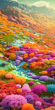 Fototapeta Do akwarium - Generative AI - digital flowers landscape, game design, very colors as background modern wallpaper - Generative AI