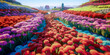 Flowers digitally painted close-up in good light in a landscape - game flower - Generative AI