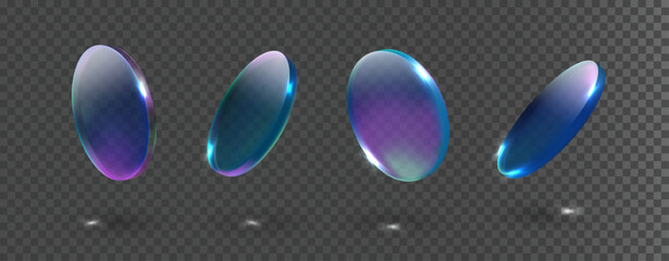 Wall Mural - transparent round set in neon holographic colors. glass morphism abstract vector illustration. reali