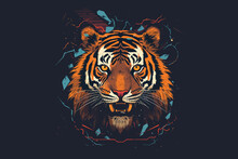 Tiger With Lightning Over Eyes, Talking About Rough Habit, Never Underestimate Your Instinct, Logo Style. Generative AI