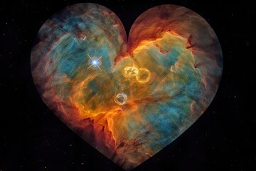 Canvas Print - heart nebula with swirling colors and patterns, highlighted by nearby star, created with generative ai