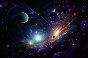 Wall Mural - alien life form floating through the void of space, surrounded by stars and planets, created with ge