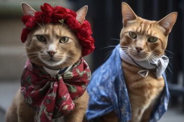 Poster - feline and canine models showing off their latest fashions on the catwalk, created with generative ai