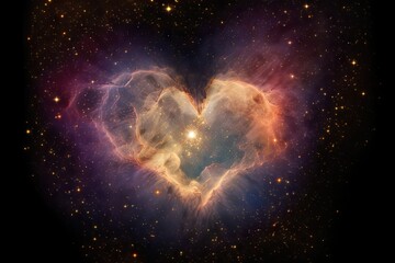 Wall Mural - a heart-shaped nebula, with a star shining at its center, created with generative ai