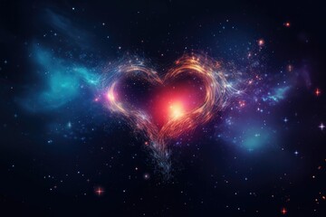 Canvas Print - abstract heart, with stars and nebulae forming the background, created with generative ai