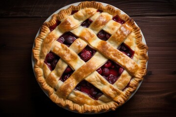 Wall Mural - cherry pie with lattice crust and a sprinkling of sugar on top, created with generative ai