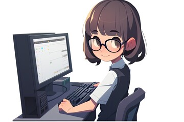 Asian Anime Female Computer Programmer White Background Very Attractive Copy Space Generative AI