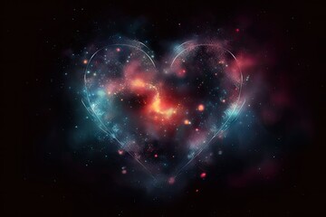 Wall Mural - abstract heart, with stars and nebulae forming the background, created with generative ai