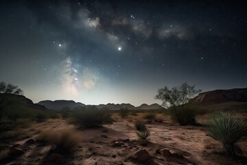 Wall Mural - moonrise over desert, with stars and planets visible in the night sky, created with generative ai