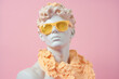 Ancient head sculpture wearing summer sunglasses. Generative ai