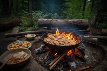 Sticker - campfire cookbook, filled with tantalizing recipes and campfire cooking tips, created with generative ai