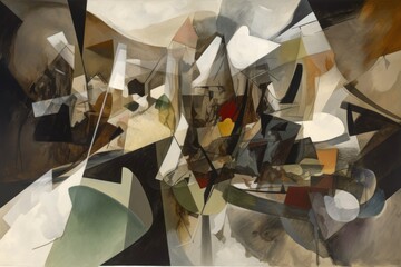  abstract composition with deconstructed and fragmented shapes in motion, created with generative ai
