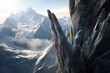 © altitudevisual - close-up of alien's hand, touching the surface of a majestic mountain range, created with generative ai