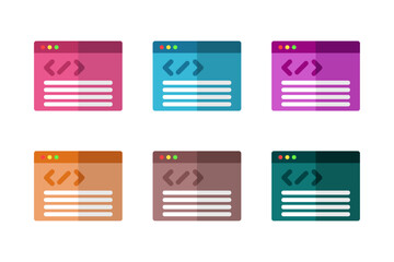 Set icon web code colorful 