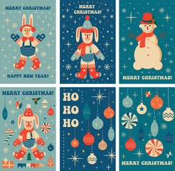 Wall Mural - Collection of Retro groovy Christmas greeting cards