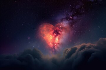 Wall Mural - heart-shaped nebula against starry night sky, created with generative ai