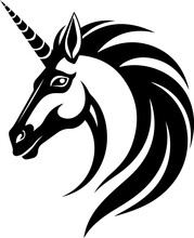 Illustration Of A Unicorn In Black And White Style.