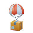 package box delivered by parachute for global shipment service 3d rendered icon illustration design
