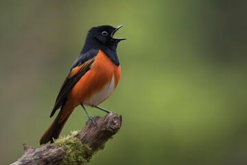 Wall Mural - male redstart bird singing its beautiful song, created with generative ai