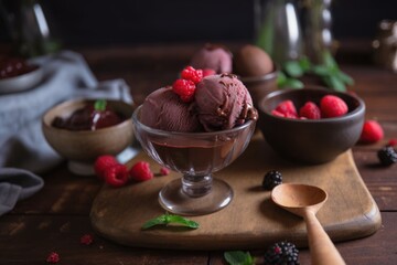 Sticker - refreshing sorbet, topped with decadent chocolate cake, created with generative ai