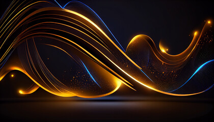 Wall Mural - Abstract futuristic background with Gold blue glowing Ai generated image