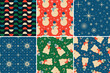 Vintage retro Christmas seamless backgrounds in the style of the 60s and 70s. Vector illustration