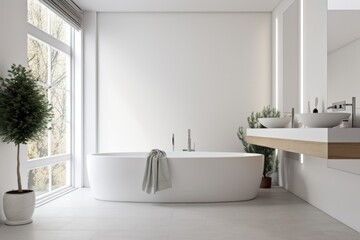 Sticker - a white, minimalist bathroom with simple accessories and sleek fixtures, created with generative ai