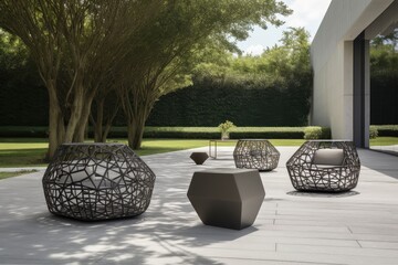 Canvas Print - modern outdoor seating with sleek, contemporary design and geometric patterns, created with generative ai