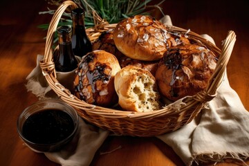 Wall Mural - basket of warm artisan breads with salted butter and balsamic glaze, created with generative ai