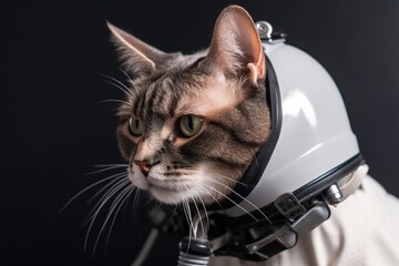 Wall Mural - feline astronaut with helmet and oxygen mask, exploring the depths of space, created with generative