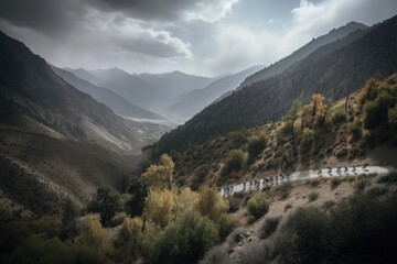 Canvas Print - tour of the mountains, the view opening up ahead, created with generative ai