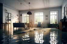 Generative AI Illustration Of Flooded Flat Interior