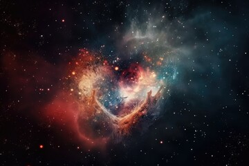 Wall Mural - heart-shaped nebula with starry background in a fantasy world, created with generative ai