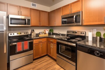 Canvas Print - kitchen with energy-efficient appliances and led lighting, created with generative ai