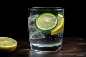 Sticker - glass of water with slice of lemon and lime, created with generative ai