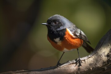 Wall Mural - male redstart perched on sun-dappled branch, its vibrant feathers shining, created with generative ai