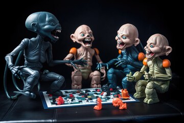 Wall Mural - group of aliens playing a board game and laughing together, created with generative ai