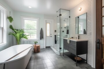 Canvas Print - adaptive reuse project, with contemporary kitchen and bathroom, in historic home, created with generative ai