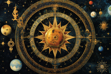 Wall Mural - A celestial-inspired artwork showcasing the moon and stars, symbolizing the Islamic lunar calendar Generative AI