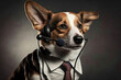 ai generated Illustration of A dog in a business suit  wearing headset answering calls