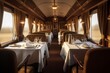 © James - Concept art illustration of luxury dining car interior of train, Generative AI