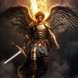 Angel Gabriel wearing his armor and his sword in the war against evil Generative AI Illustration